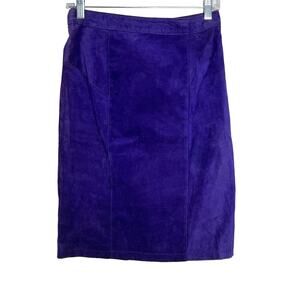 G-III Vintage Purple Suede Leather High Waisted Lined To Knee Skirt Size 9/10